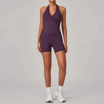 Women's Seamless Yoga Fitness Sets Sports Halter Neck Backless Vest Hip-lifting Slim Fit Shorts Suits Running Workout Gym Sets