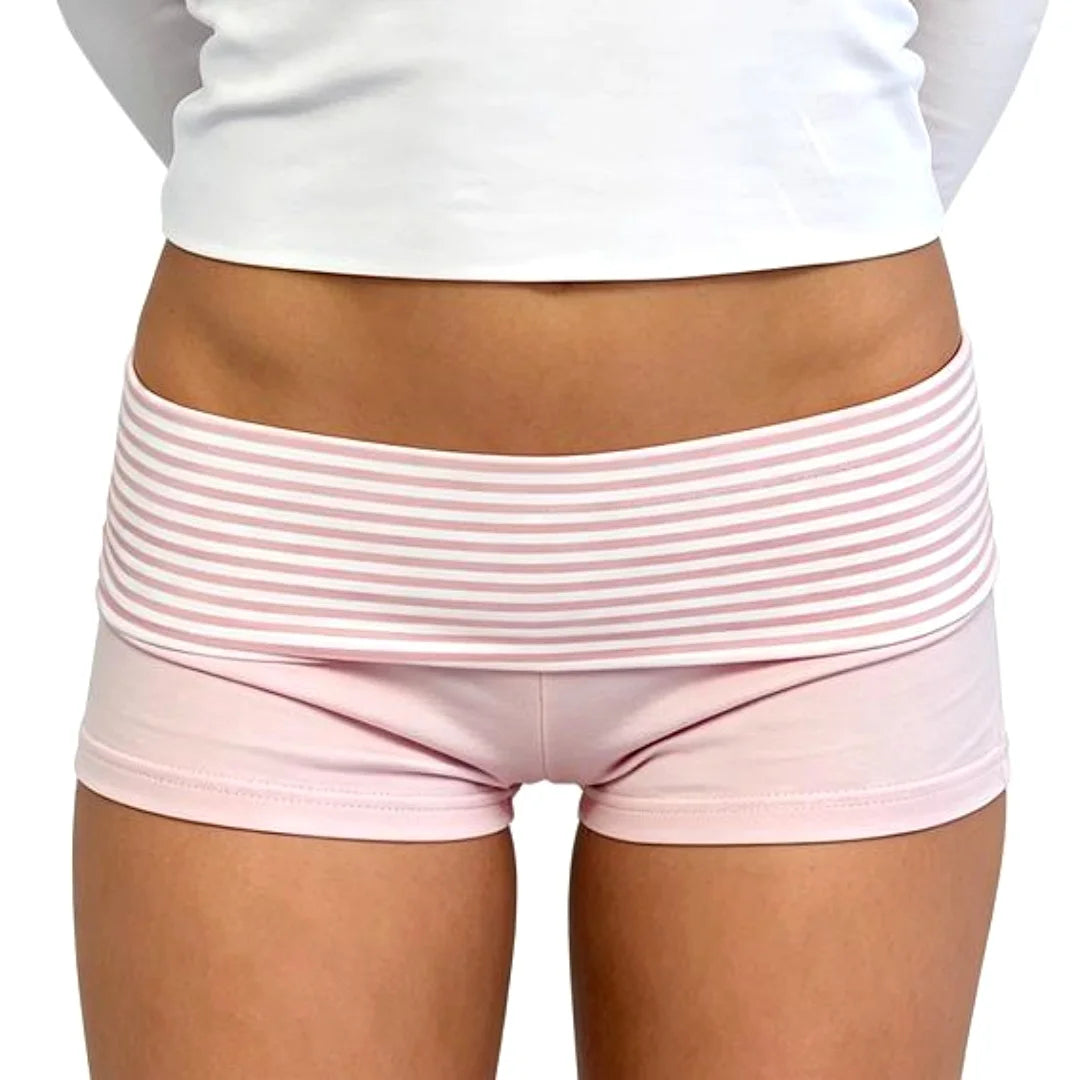 2026 Summer Women Striped Over Fold Shorts Elastic Waist Skinny Short PantsDaily Casual Lounge Jogging Shorts