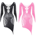 1 Piece Beach Cover Up without Bikini Summer's Hottest Mesh Swimsuit Women Summer Pool Swimwear Long Sleeves Hollow Out Dress