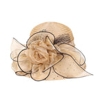 Women's Organza Flower Sun Hat Wide Brim Bucket Cap Wedding Church Dress Hat Fascinator Bridal Tea Party Hat