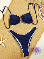 Sexy Navy Contrast Shell Bikini Set 2026 Women Circle Pleate Push Up Bra High Waist Swimsuit Beach Bathing Suit Swimwear Biquini