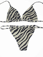 Women's Zebra Stripe Print Bikini Set Casual Sexy Backless Tie Swimwear Top Beach Vacation Two-Piece Swimsuit