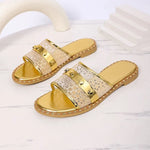 Women Slippers Summer New Flat Bottom Slippers Women Square Head Snake Pattern Shoes Transparent Belt Sandals Slides Women