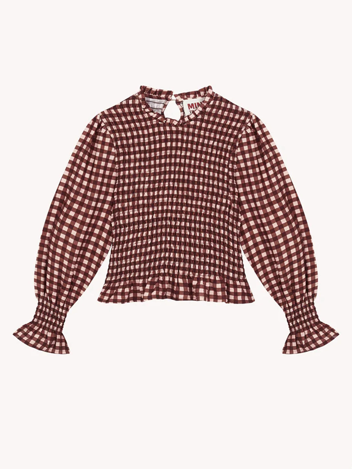 Women Fashionable Casual Round Neck Smocked Bubble 3/4 Sleeve Tops Summer Fall Plaid Print Ruffled T-shirts