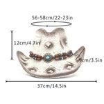 Women Cowboy Hat Creative Curled Straw Hollow Design Ethnic Style Beads Chain Decoration Shade Straw Hat Summer Sun Cap