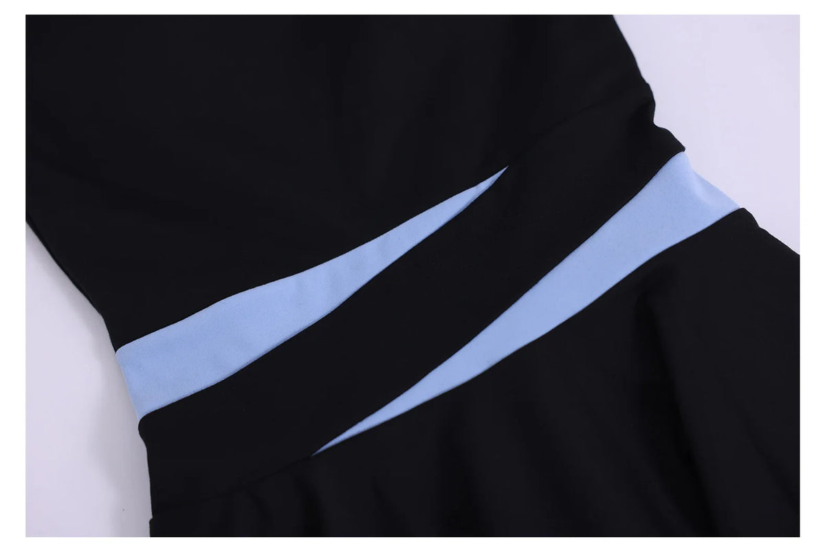 Women's Color Blocked Tennis Dresses Women Hollow Back Cross One Piece Sports Suits Built in Shorts with Pocket Yoga Golf Skirt
