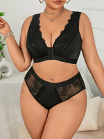 Plus Size Leopard Print Lingerie Set, Ultra-thin Sheer Front Closure Full Bust Support Bra