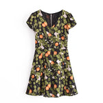 French Style Vintage Lemon Leaf Printed Green Dress Sexy Slip Midi Sleeveless Tank Dress Chiffon Women Holiday Elegant Dress