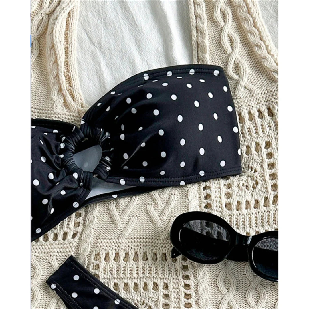 XS - L Polka Dot Bandeau Brazilian Bikini Women Swimwear Female Swimsuit Two-Pieces Bikini Set Bather Bathing Suit Swim V7711