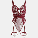 Toucheart Lace Sexy Skinny Babydoll Bodysuit Embroidery Erotic Private Adult Suit Solid Color Patchwork High Waisted Sexy Set