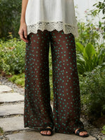 Women Sheer Mesh Pants Dots Print Elastic Waist Loose Fit Wide Leg Trousers Beach Bikini Cover up See Through Club Trousers