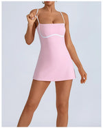 Women's Tennis Dress Summer Sleeveless Pink Contrast Workout Yoga Dresses Build in Shorts Fashion Tight Fitting Skirts Suit