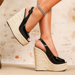 2026 Big Size 42 Sexy Peep Toe Summer Espadrilles Sandals Women Super High Heels Slingback Sandals Platform Sandals Wedges Shoes
