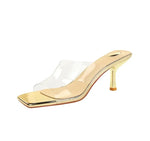 BIGTREE Sexy Silver PVC Transparent Crystal Womens Slippers 2026 Summer Square Toe Thin High Heels Sandals Ladies Shoes
