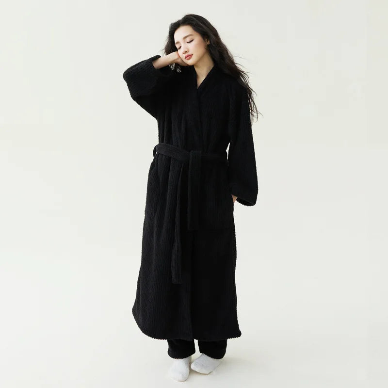 Fall Winter Unisex Couple Maxi Long Bathrobe Thick Soft Coral Velvet Beauty Flannel Warm Morning Robe for Men Women Loungewear