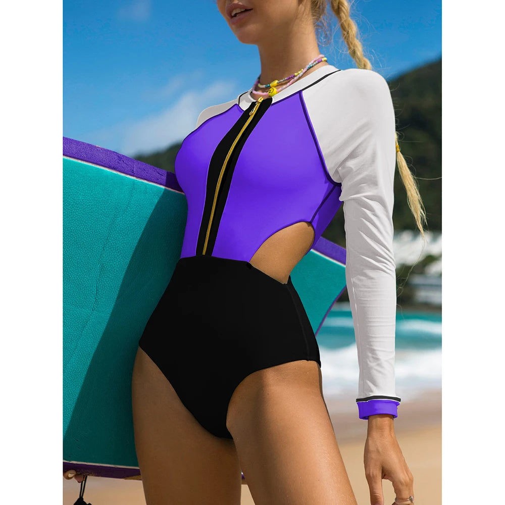 2026 Surfing Sport Swimsuit Long Sleeves Women One Piece SwimsuitSwimwear Solid Monokini Bathing Suit Tropical Bodysuit Female