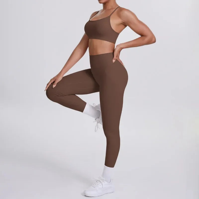 Women's Seamless Yoga Set Cross Back Sports Bra & High Waist Booty Lifting Yoga Leggings Gym Running Fitness Workout Outfit