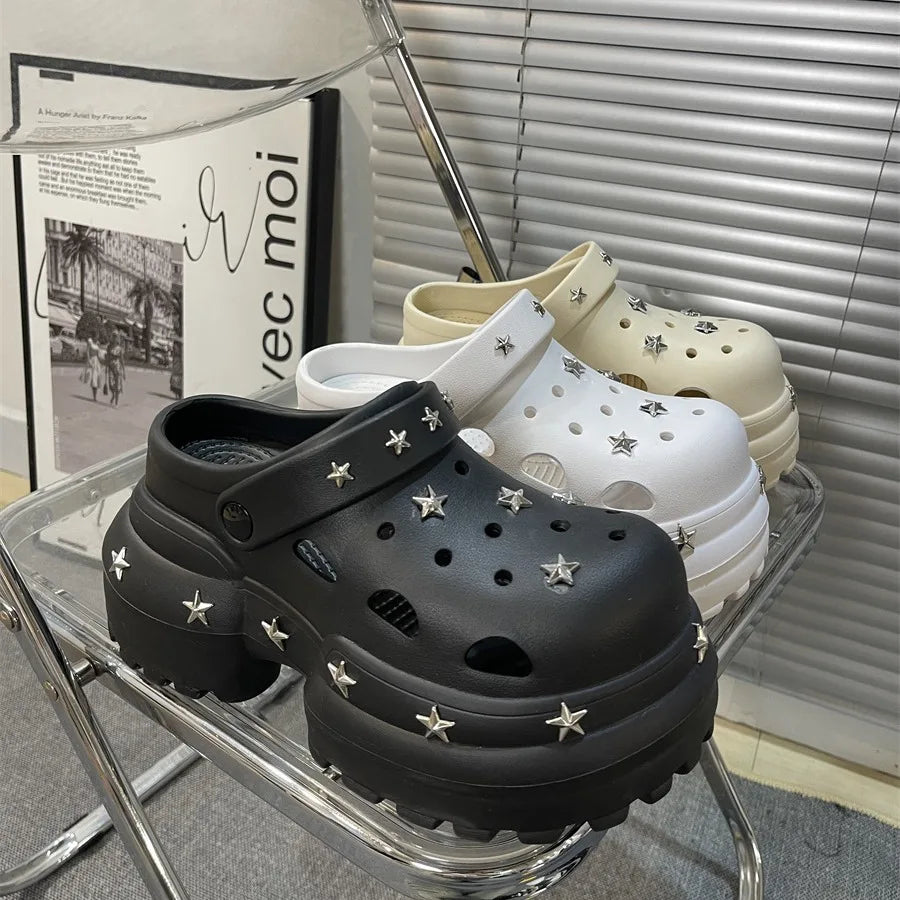 Women Fashion Clogs DIY Cute Stars Platform Slippers Soft EVA Sexy High Heels Female Indoor Street Shoes Girls Beach Sandals