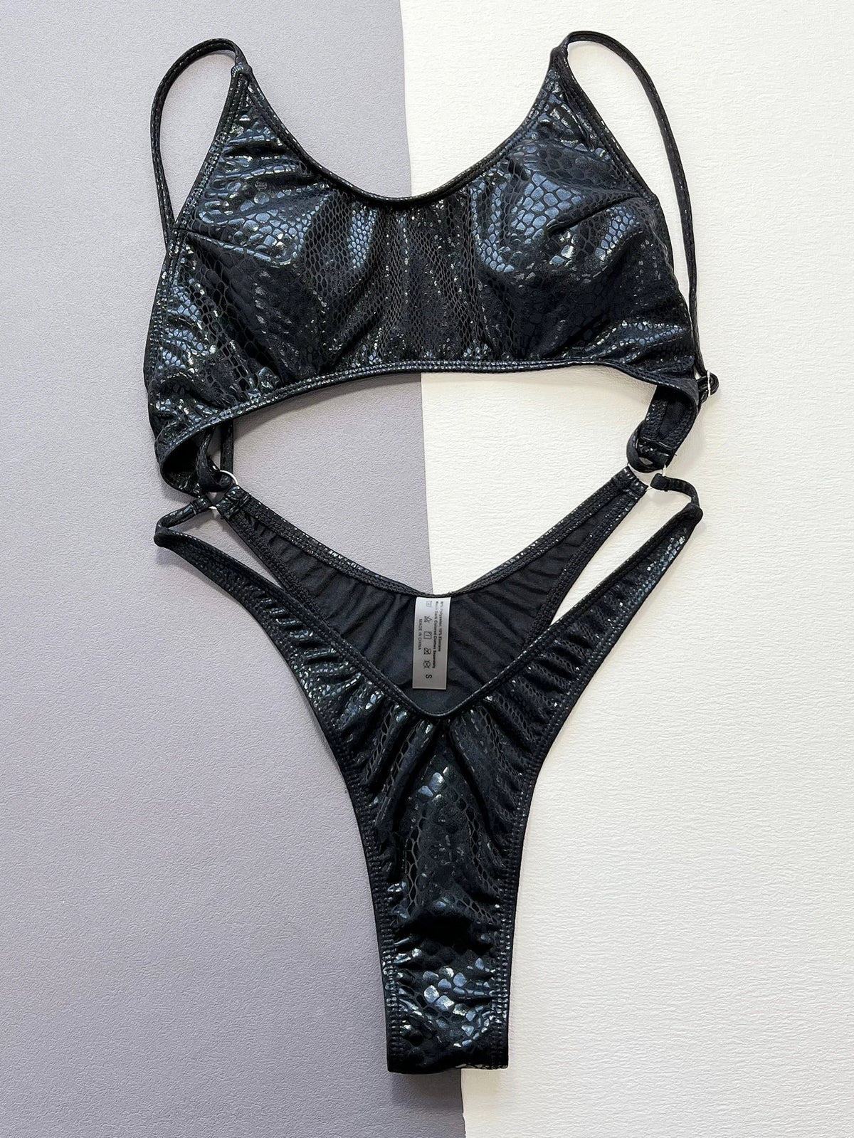 DEKA Women One Piece Hollow Backless Bikini Black Snake Print Metallic Swimsuit Swimwear Bathing Suit Beach Outfits Bodysuit Biq
