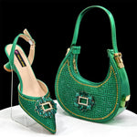 doershow Italian Shoes And Bag Sets For Evening Party With Stones Italian Leather Handbags Match Bags!HFG1-21