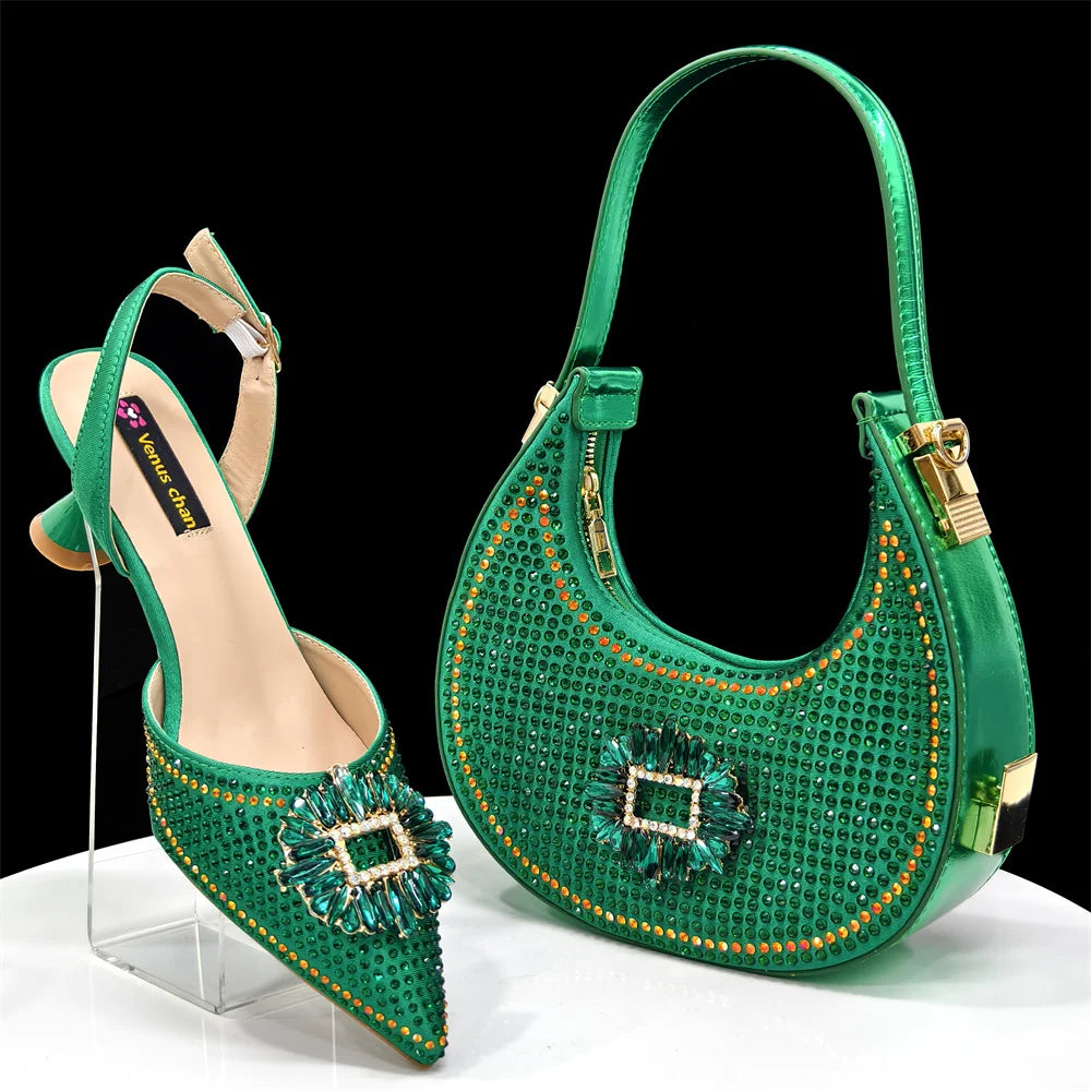 doershow Italian Shoes And Bag Sets For Evening Party With Stones Italian Leather Handbags Match Bags!HFG1-21