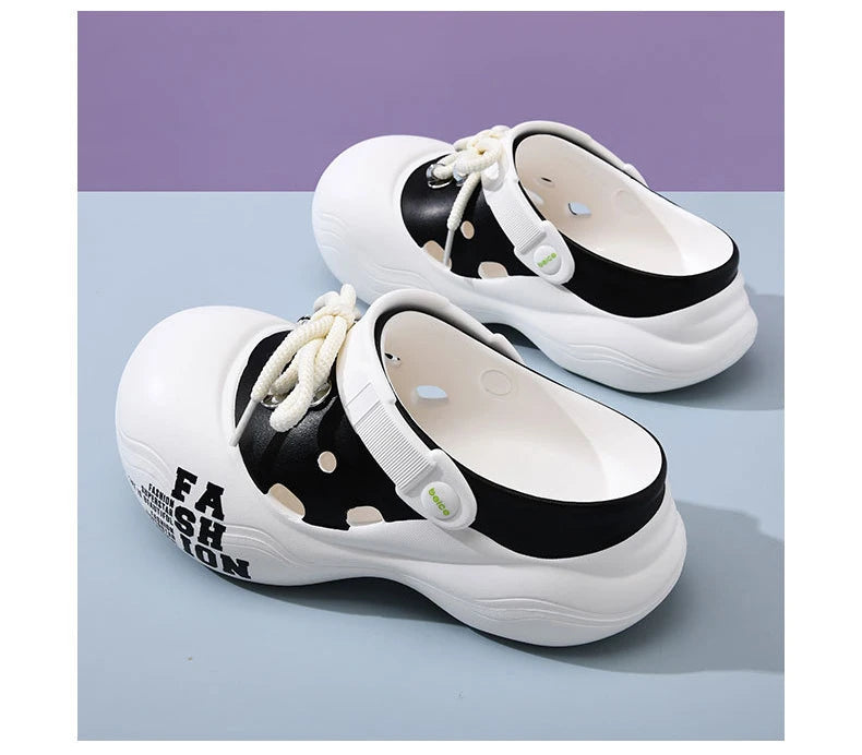 2026 New DIY Lace-up Fashion Clogs For Women Platform Slippers Thick Sole Summer Shoes Female Street Sandals Home Beach Slides
