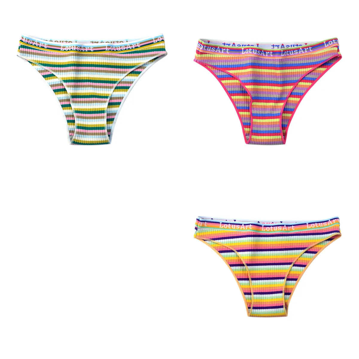 3Pcs/Set Cotton Panties For Women Colorful Striped Underwear Low Waist Briefs Breathable Underpants Female Sexy Lingerie M-XXL