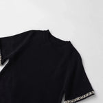 Fashion Casual Short-sleeve Knit Top With Black Short Sleeve Knit Top Gold Button Detail Round Neck Slim Fit Casual Sweater GRQ4
