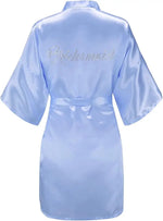 Women's Satin Kimono Robes with Rhinestones Bride Bridesmaid Short Getting Ready Wedding Dressing Gown