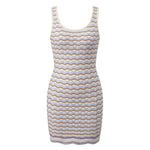 Women Wave Striped Knit Tank Dress Summer Sleeveless Bodycon Mini Dress Bohemian Casual Dress Beach Holiday