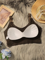 Women Ribbed U-Neck Cami Bra Adjustable Strap Padded Sports Bra Seamless Wireless Yoga Tank Top Comfort Daily Layering Lingerie