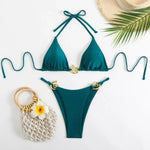 Sexy Black Bikini Set Women Green Metal Ring Designer Push Up Swimwear 2025 Brazilian Beach Bathing Suit Thong Swimsuit Biquini