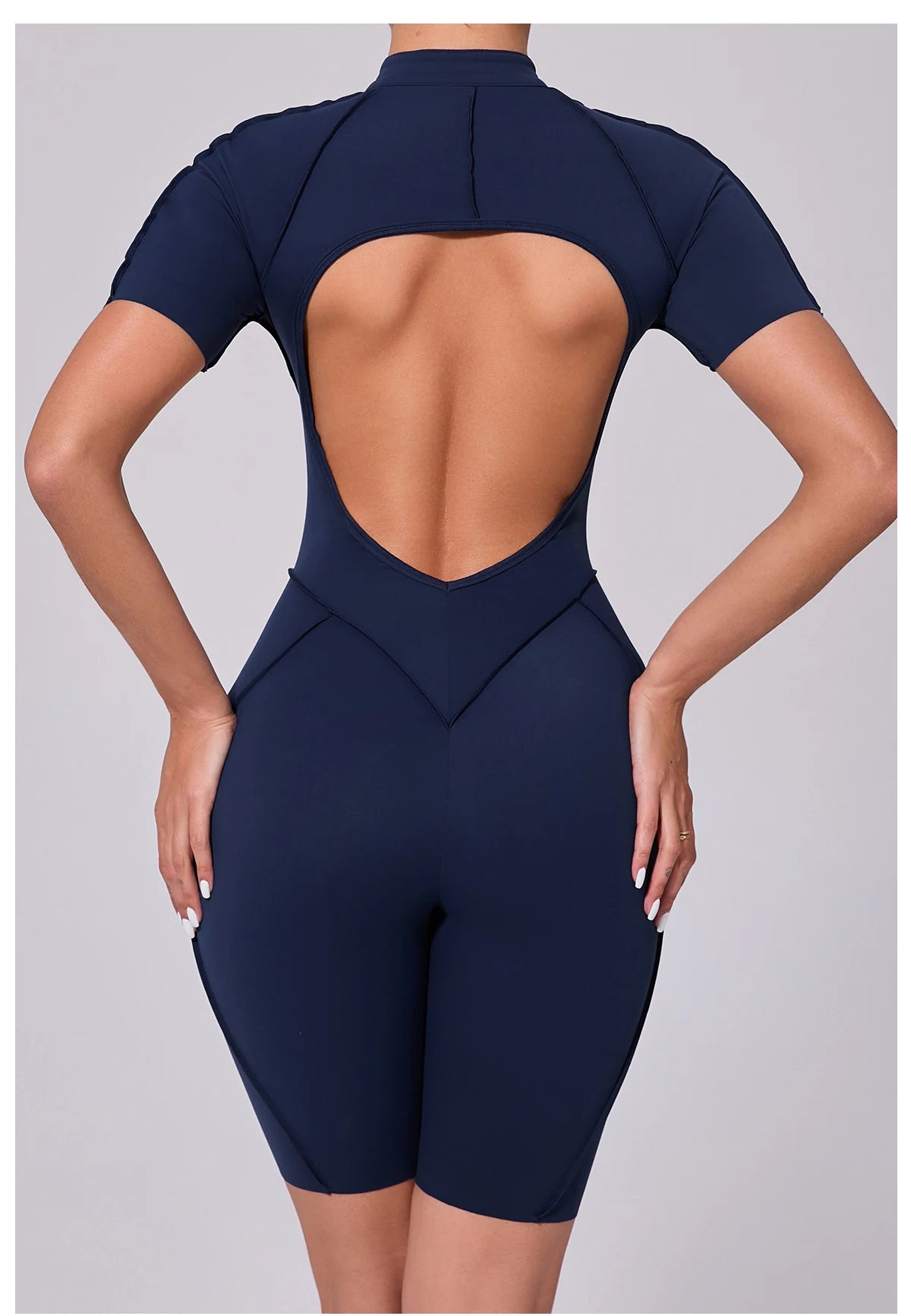 Summer Zipper Workout Jumpsuit Sports Overalls Women Running Fitness Short Sleeve Yoga Bodysuit