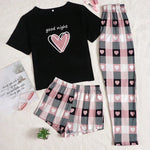 Women's Short Sleeve Crew Neck Top With Shorts And Pants 3 Piece Loungewear Sleepwear Lounge Sets Nighty Print Casual Pajama Set
