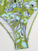 Vintage Green Leaves Print One Piece Swimsuit Long Skirt Sets Women Long Sleeve Zipper Slim Fit Bathing Suit Surf Swimwear 2026