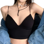 Women Tank Top With Built In Bras Fixed Cup Anti Glare Streetwear Crop Tops Female Seamless Underwear Padded Camisole Summer