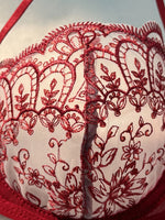 Red Floral Lace Lingerie Set Sheer Mesh Underwire Bra With Bow & Thong Women Sexy Underwear ZA824057