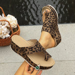 Leopard Print Thick Bottom Sandals for Women 2026 Summer Clip Toe Platform Sandles Woman Plus Size 43 Non Slip Wedges Slippers