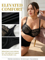Women Plus Size Lace 3/4 cup Bra Wide Strap Full Cup C D Push Up Bra Comfortable Everyday Lingerie MR3085