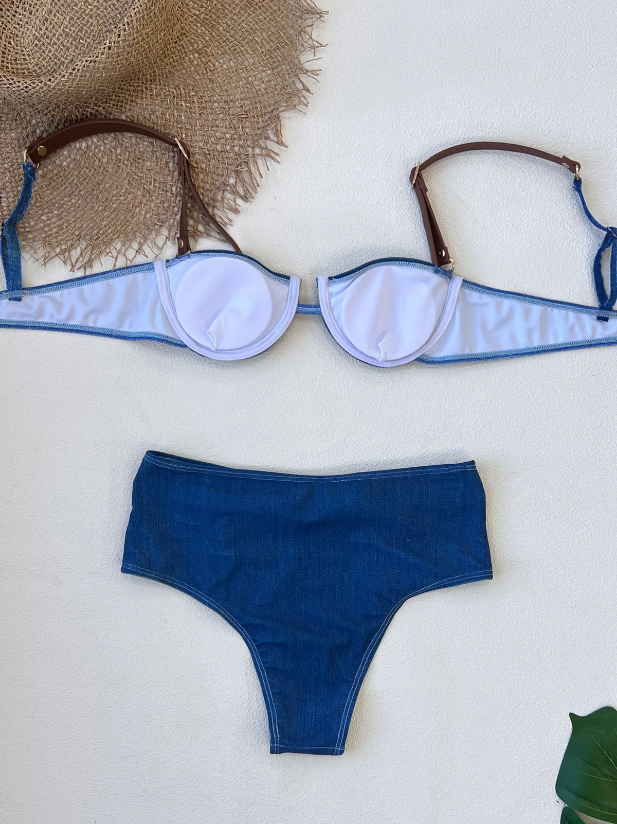 2025 Denim Bikini Set Cowgirl Style with Leather Straps Metal Buckles Perfect for Pool Parties Summer Getaways Poolside Glamour