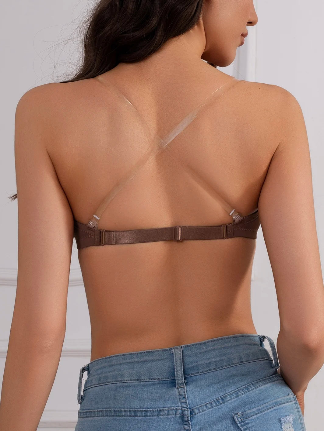 Women's Half Cup Strapless Bra Front Closure Clear Strap Bra Non-Slip Silicone Band Underwire Support Women's Underwear
