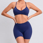 Women's 2-Piece Yoga Sets High Waist Seamless ShortsHip-Lifting & Backless Gym Leggings Quick Dry Workout Fitness Suits
