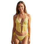 Women's Summer Holiday Beach Two Piece Bathing Suits Sleeveless Halter Neck Cutout Bra Low Waist Thong Sets