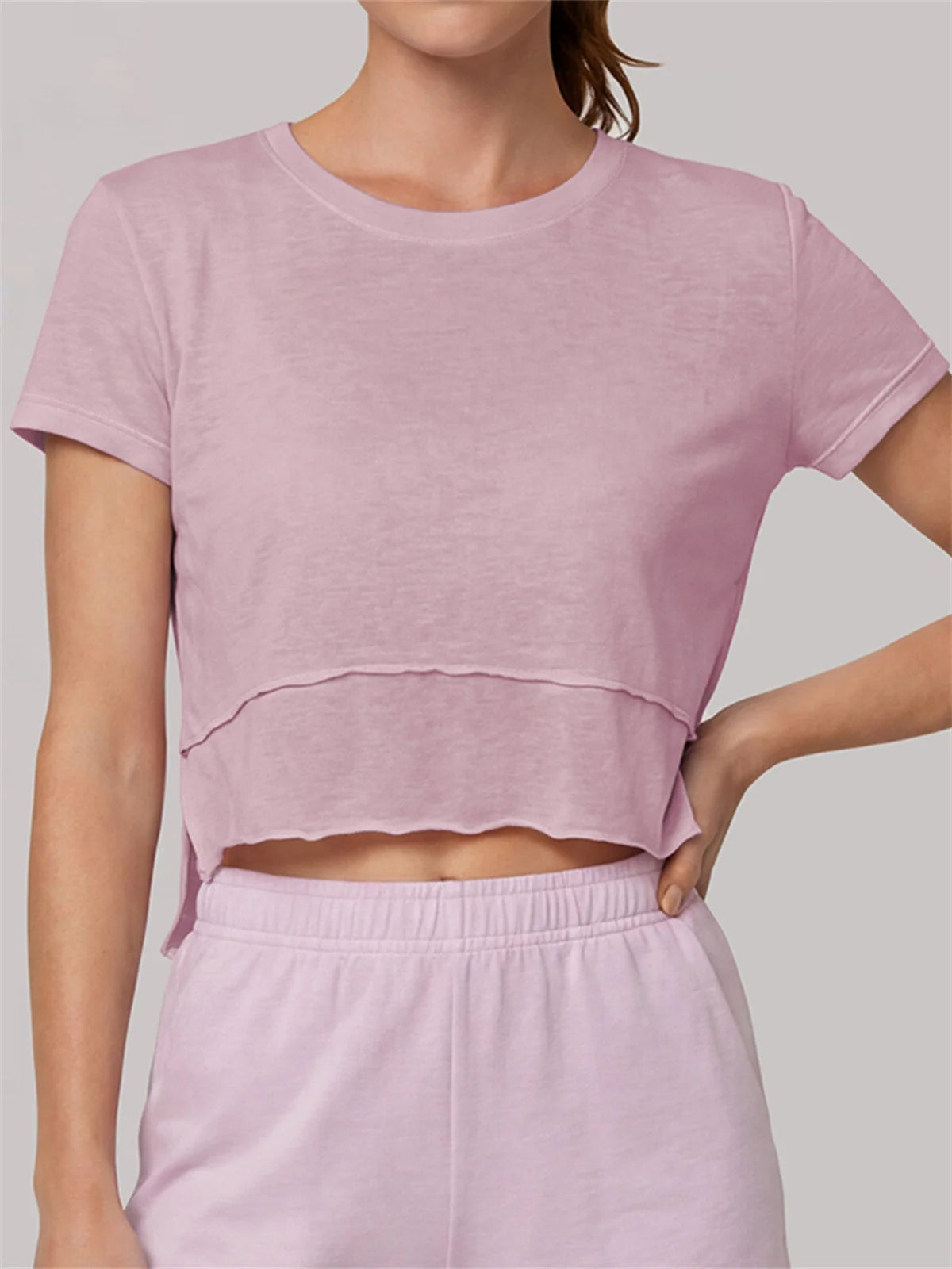 Quick Drying Pink Black Yoga T Shirts Women Short Sleeve O Neck Loose Fitness Tops Outdoor Lightweight Ruffles Short T-shirts