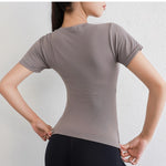 STOUREG Quick Drying Women's Yoga Shirt Short Sleeved Sports Tight Top Gym Running T-shirt Cycling Exercise Round Neck Top
