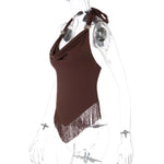 FDYOUI Sexy Swinging Collar Tassels Tank Tops Women's Halter Bandage Backless Camisoles Female Summer Slim Corset Top Streetwear