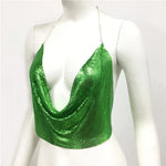 DEKA Bling Bikini Tops Deep V Neck Vest Backless Sequins Women Crop Top Night Club Diamonds Metal Tank Adjustable Halter Shiny