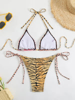 2026 Halter Triangle Bikinis Printed Swimsuit Women Sexy String Swimwear Female Bathers Swimming Bathing Swimming Swim Suit
