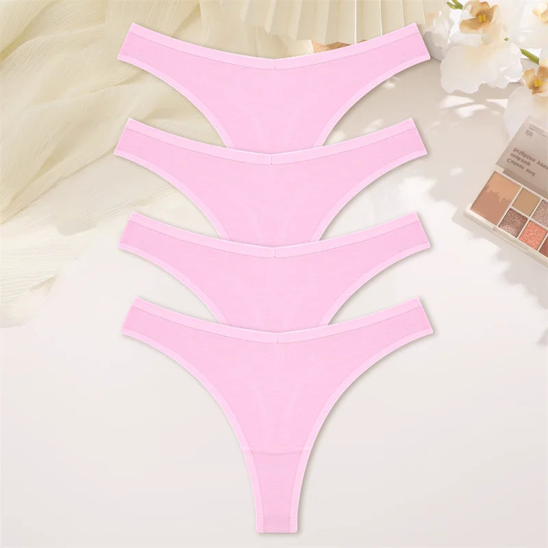 4PCS Women Seamless Thong Cotton Thin Strap Low Waist High Flexibility Panties Sexy Underwear Ladies Briefs T-back Soft Women