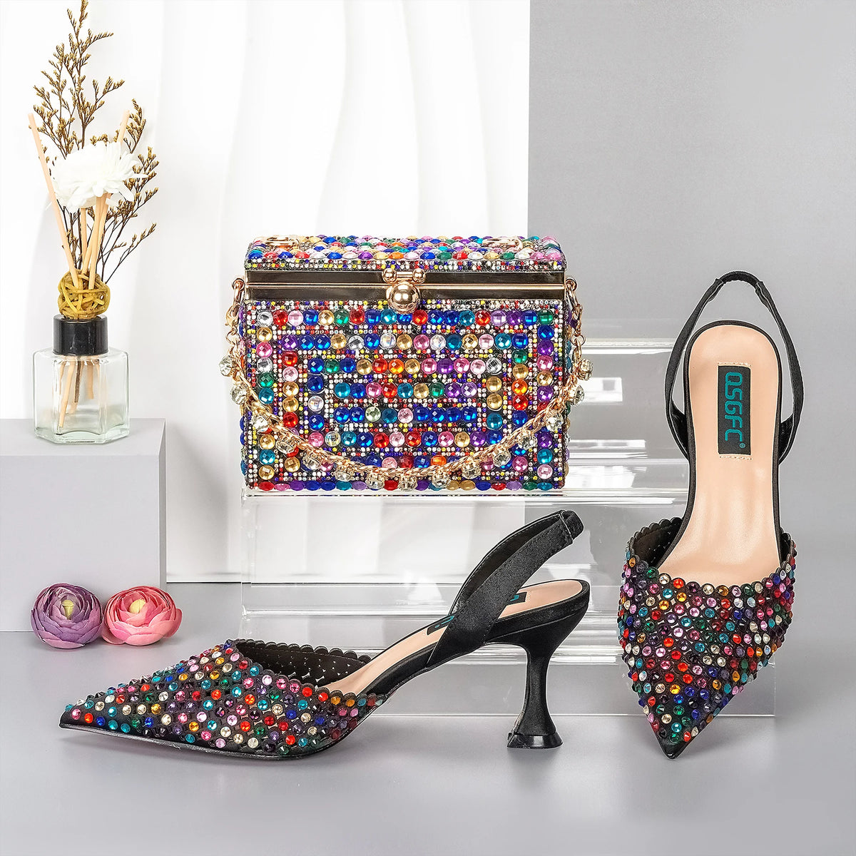 Doershow beautiful Italian blue Shoes And Bag Sets For Evening Party With Stones Italian Leather Handbags Match Bags! 1-39